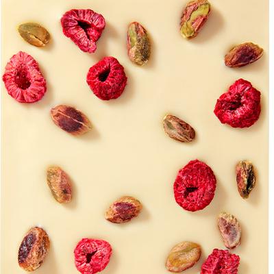 Weiße Schokolade – Himbeeren & Pistazien